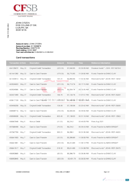 Download Canada CFSB bank statement word